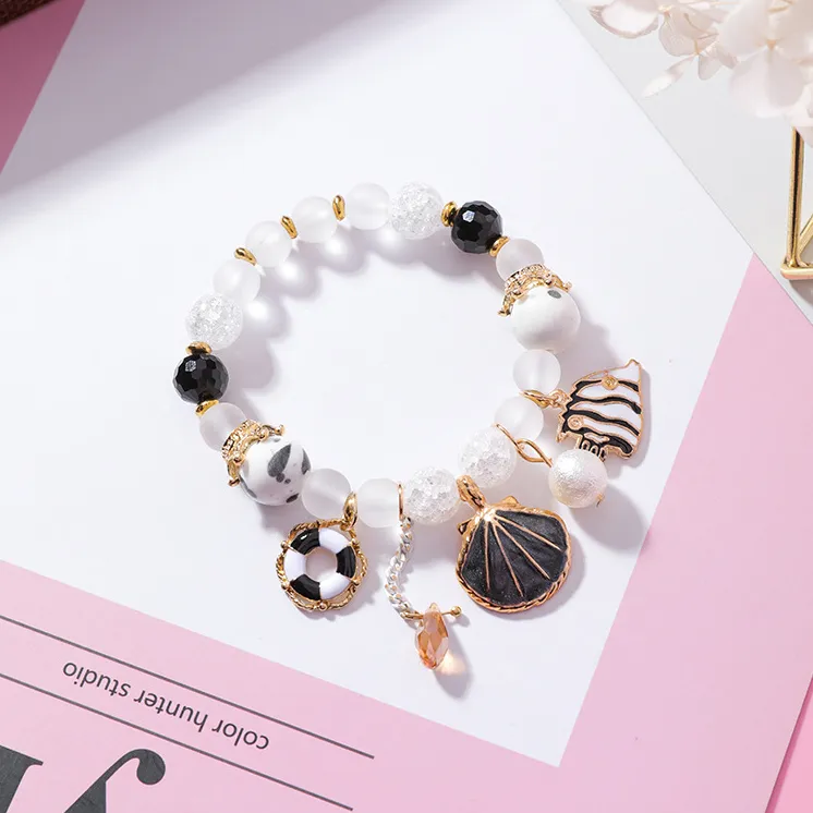 Shell Ocean Wind Ceramic Bracelet Crystal Glass Colorful Beaded Ornaments
