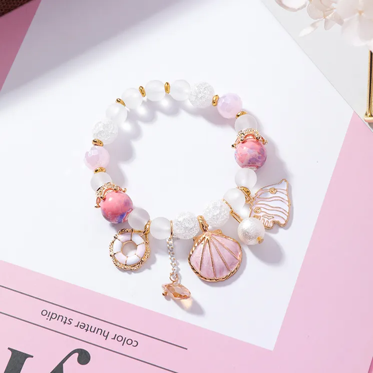 Shell Ocean Wind Ceramic Bracelet Crystal Glass Colorful Beaded Ornaments
