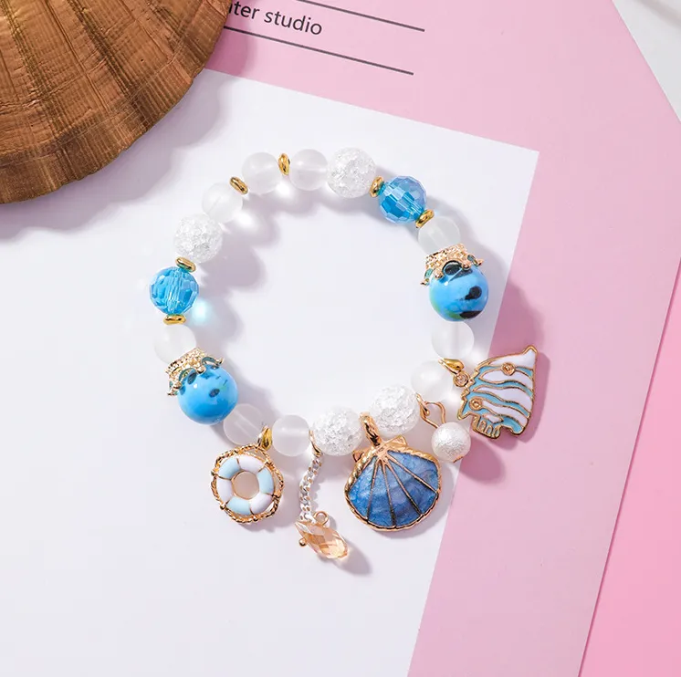 Shell Ocean Wind Ceramic Bracelet Crystal Glass Colorful Beaded Ornaments