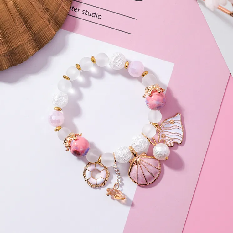 Shell Ocean Wind Ceramic Bracelet Crystal Glass Colorful Beaded Ornaments