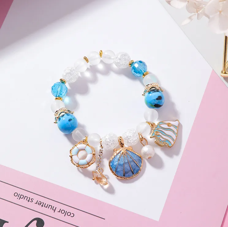 Shell Ocean Wind Ceramic Bracelet Crystal Glass Colorful Beaded Ornaments