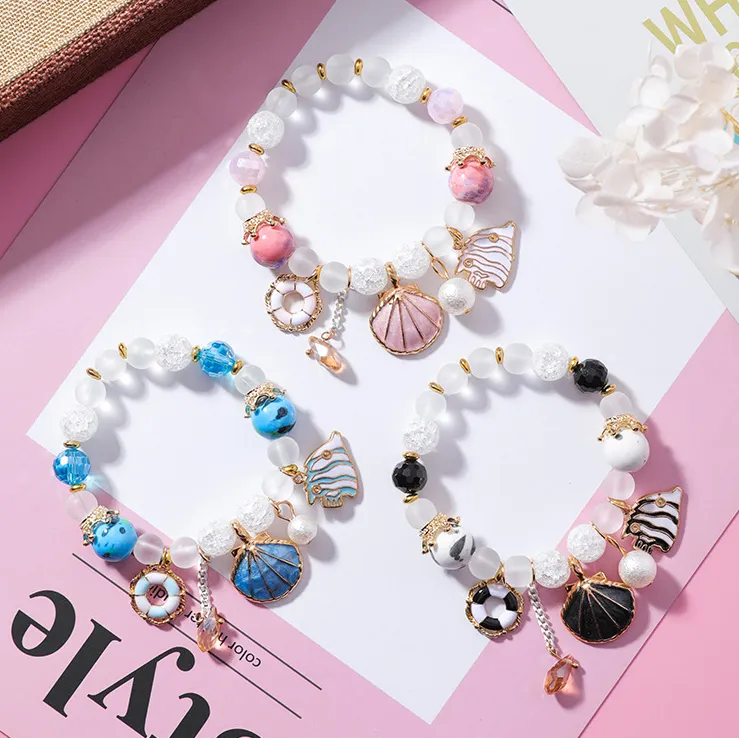 Shell Ocean Wind Ceramic Bracelet Crystal Glass Colorful Beaded Ornaments