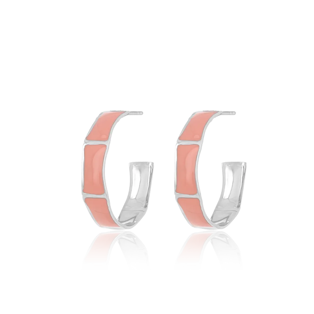 Silver coloured/peach pink hoop earrings