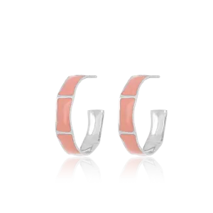 Silver coloured/peach pink hoop earrings