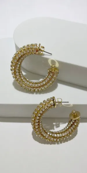 Sophisticated Glow Gold Rhinestone Hoop Earrings