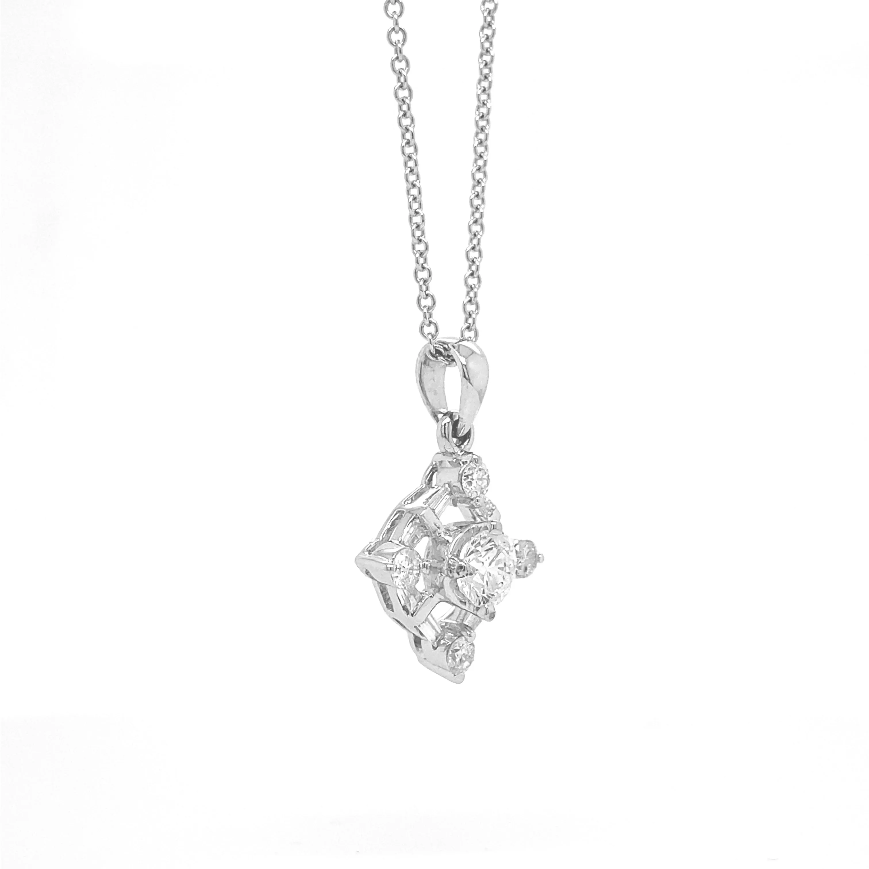 Square Diamond Art Deco Pendant White Gold P024N