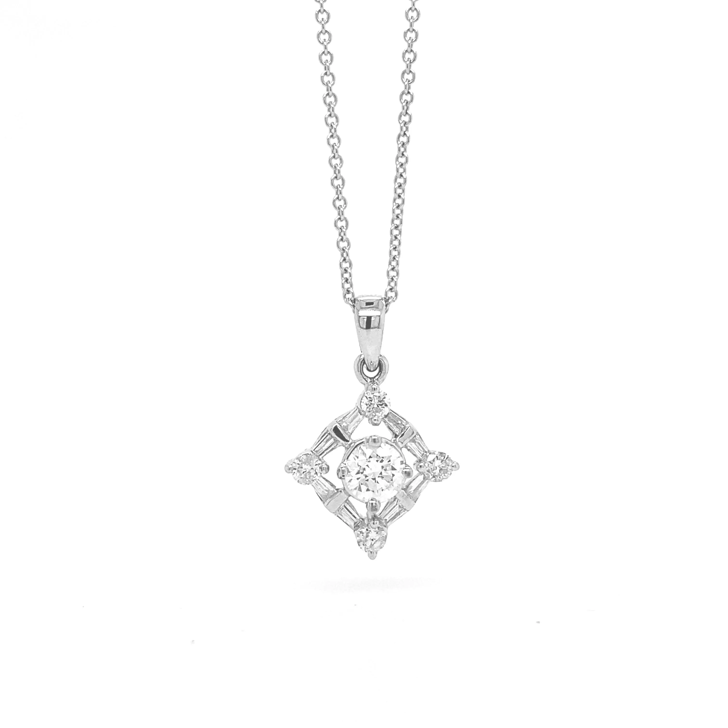Square Diamond Art Deco Pendant White Gold P024N