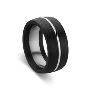 Stainless Steel Men's Ring - Black with Silver Detail*