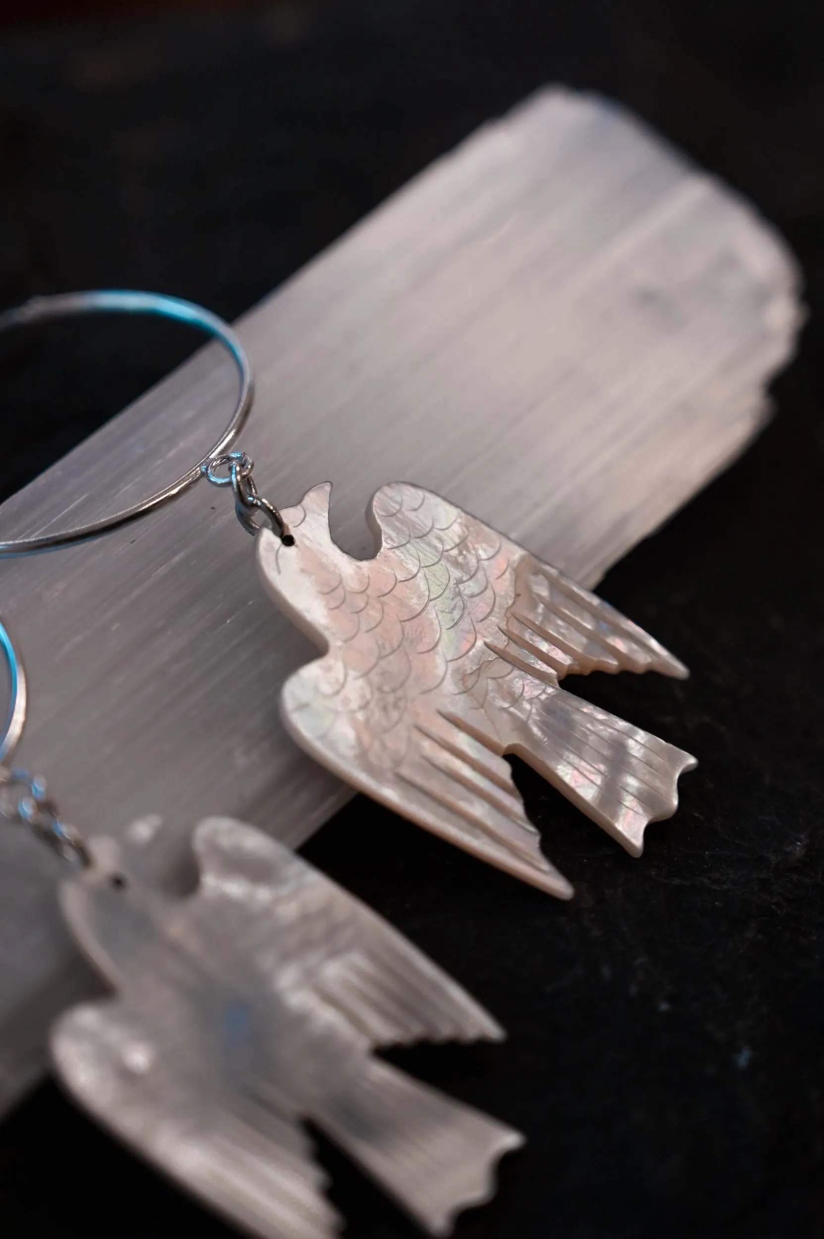 Still I Rise Silver Mother of Pearl Phoenix Earrings