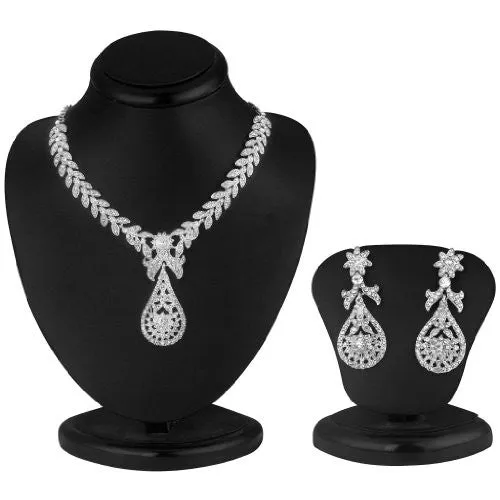 Sukkhi Pleasing Rhodium plated AD Stone Necklace Set for Women
