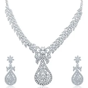 Sukkhi Pleasing Rhodium plated AD Stone Necklace Set for Women