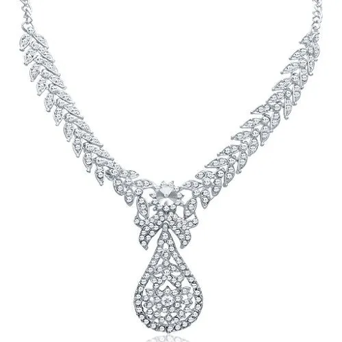 Sukkhi Pleasing Rhodium plated AD Stone Necklace Set for Women