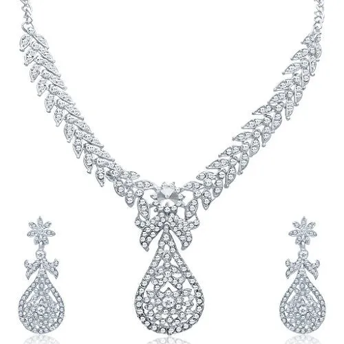 Sukkhi Pleasing Rhodium plated AD Stone Necklace Set for Women