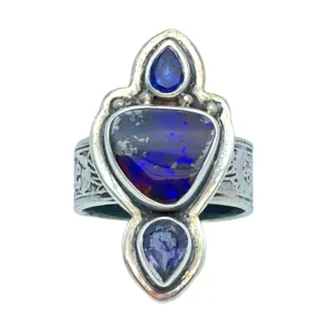 Tabra Jewelry 925 Sterling Silver Australian Boulder Opal & Iolite Ring Size 7.5 00K520