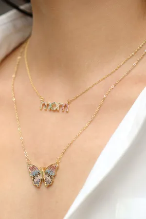 TastyHottie - Mom & Butterfly Colorful Zicron Necklace