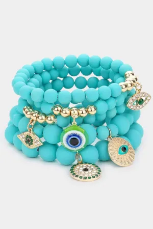 Teal - 5 evil eye beaded bracelets
