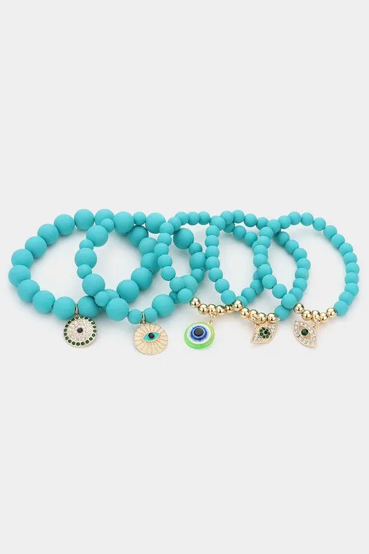 Teal - 5 evil eye beaded bracelets