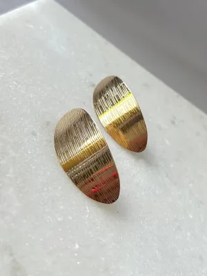 Textured Oval Earrings-Gold