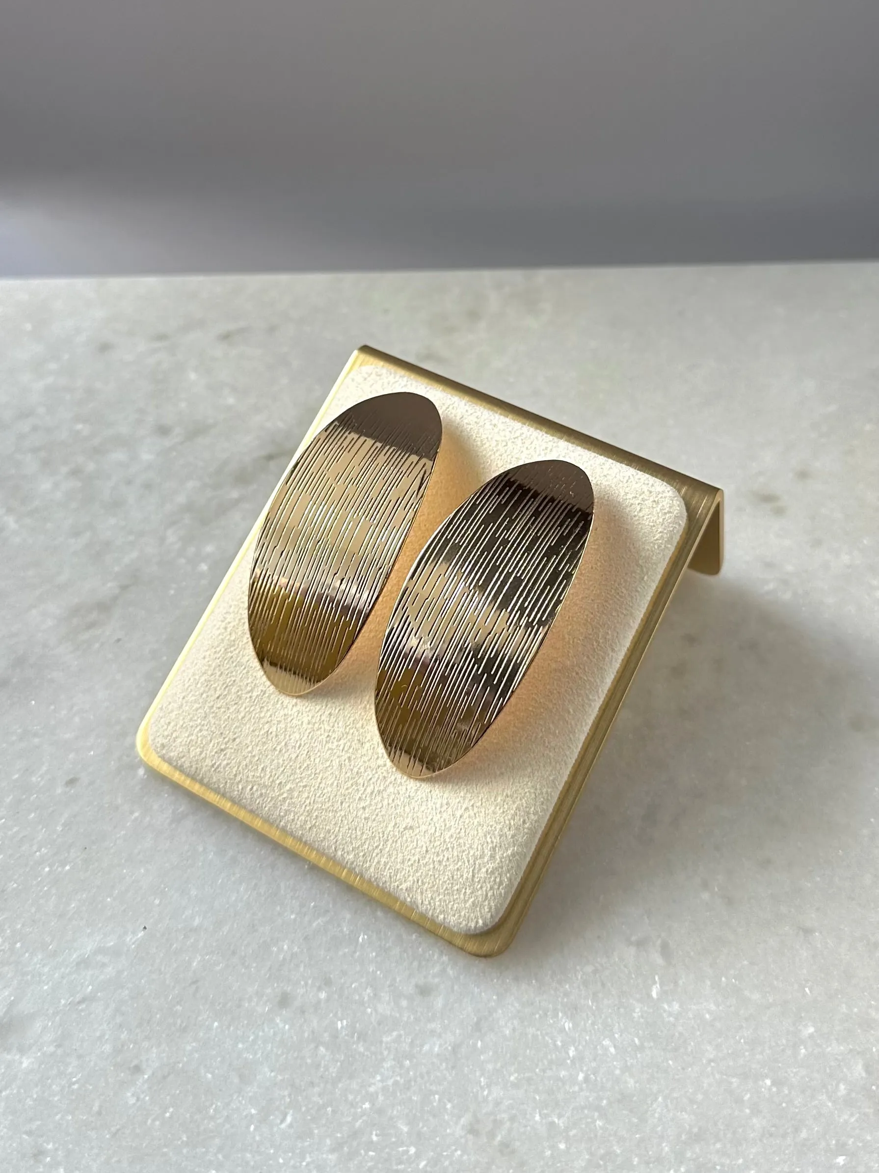 Textured Oval Earrings-Gold
