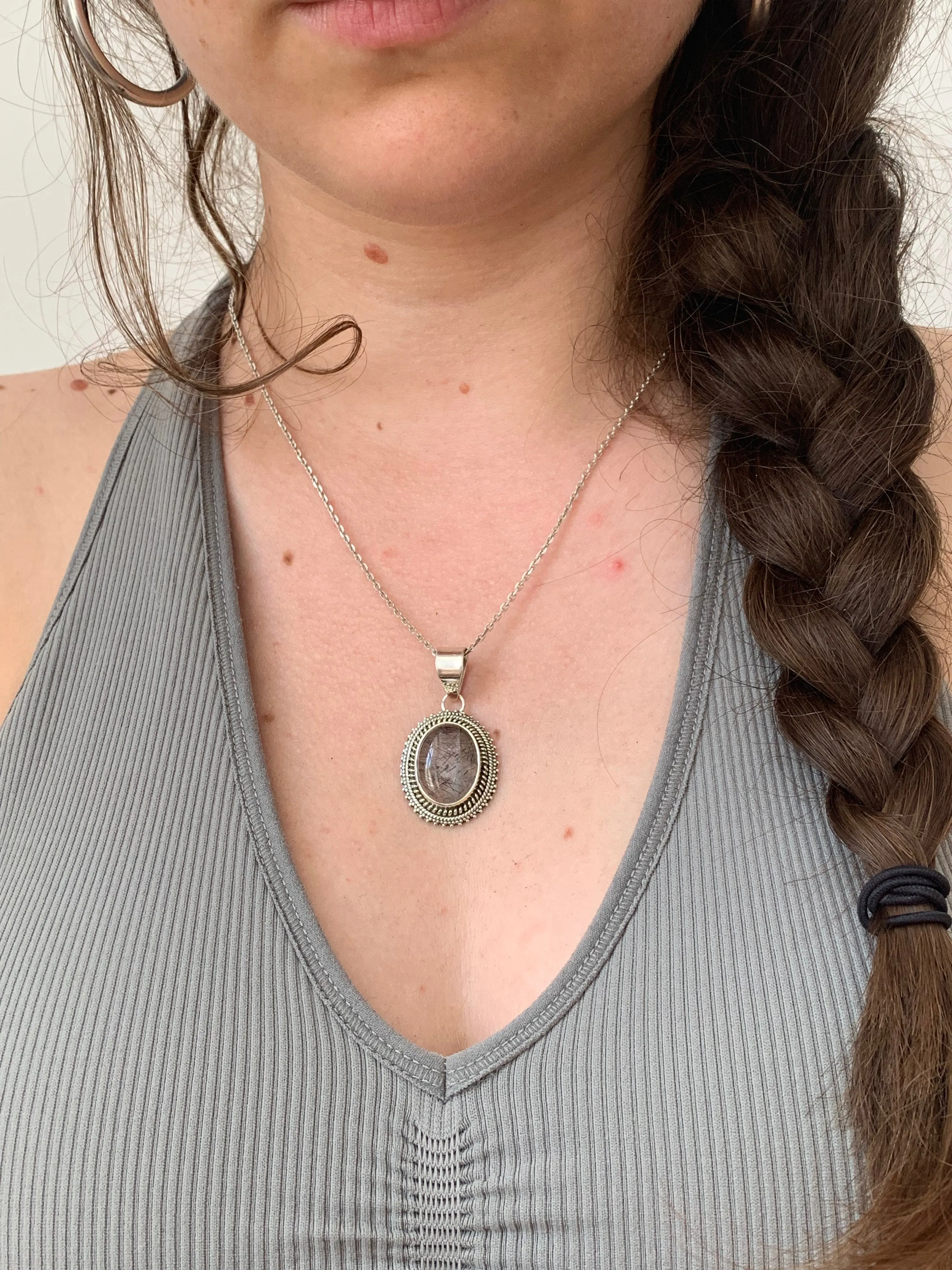 Tourmalated Quartz Tegwen Pendant - Small Oval
