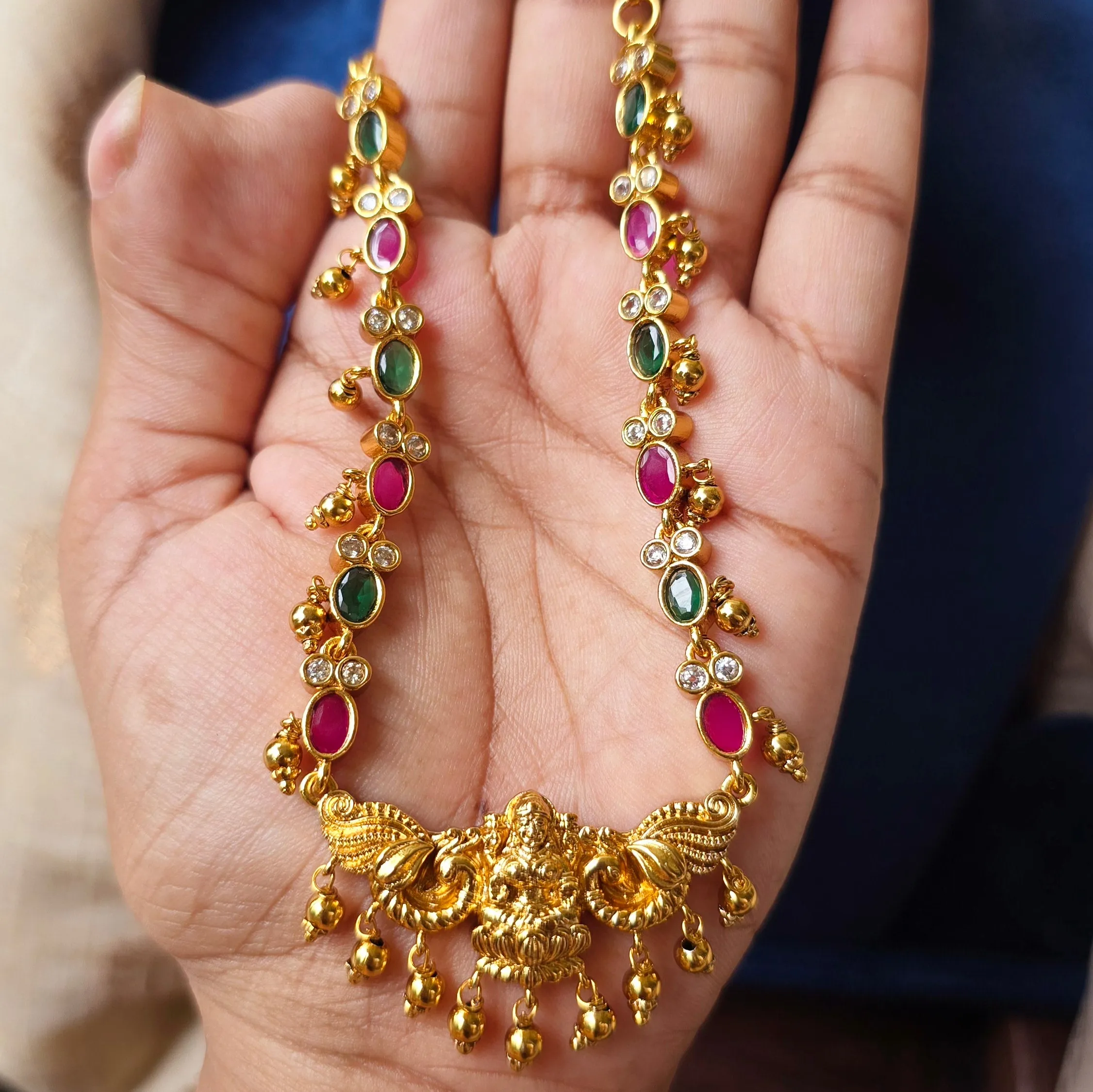 Traditional Kemp Lakshmi Pendant Short Neckset