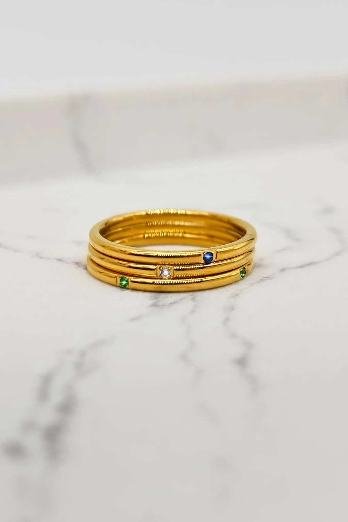 Tri-Color Gemstone Ring Set of 3