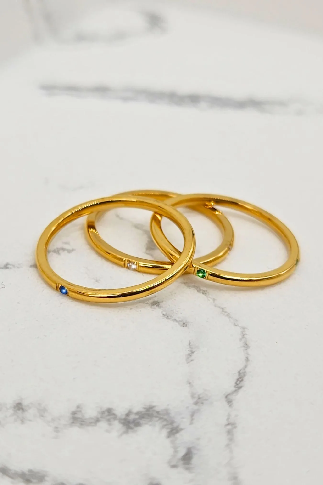Tri-Color Gemstone Ring Set of 3
