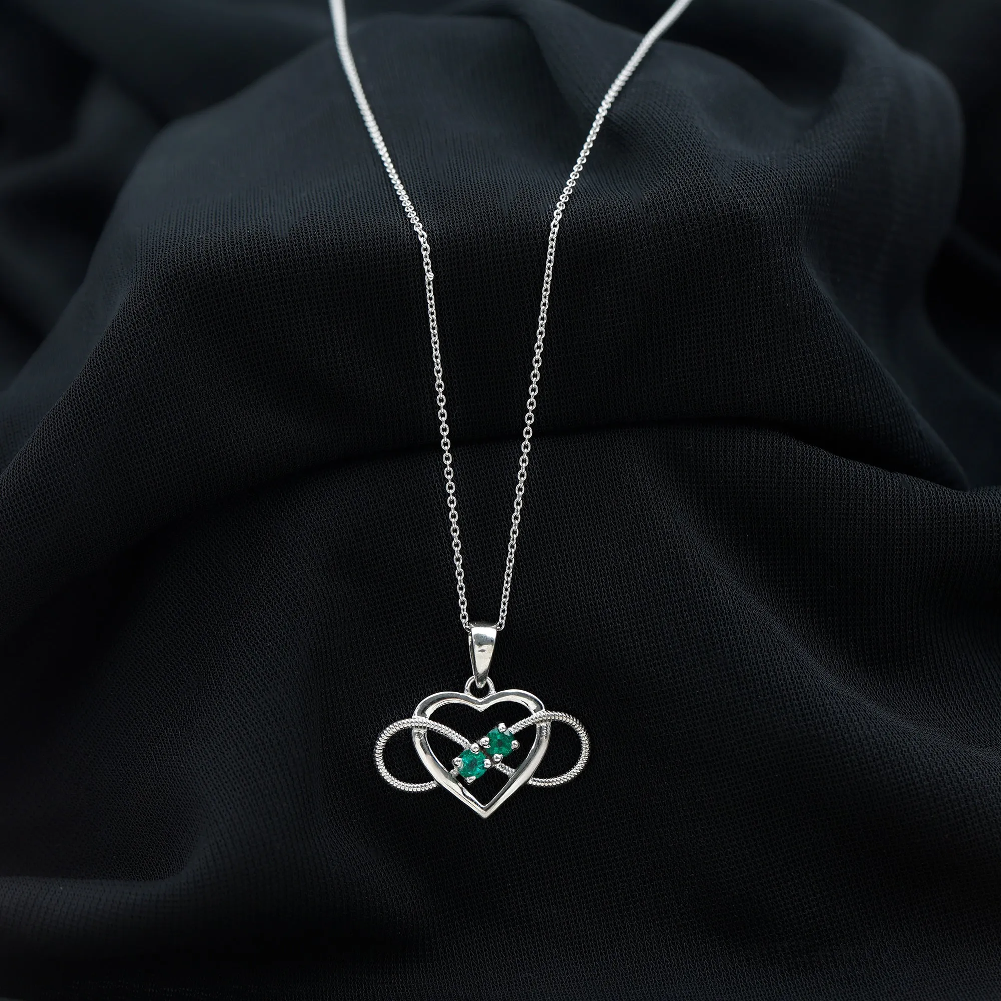 Unique Heart Infinity Pendant Necklace with Emerald