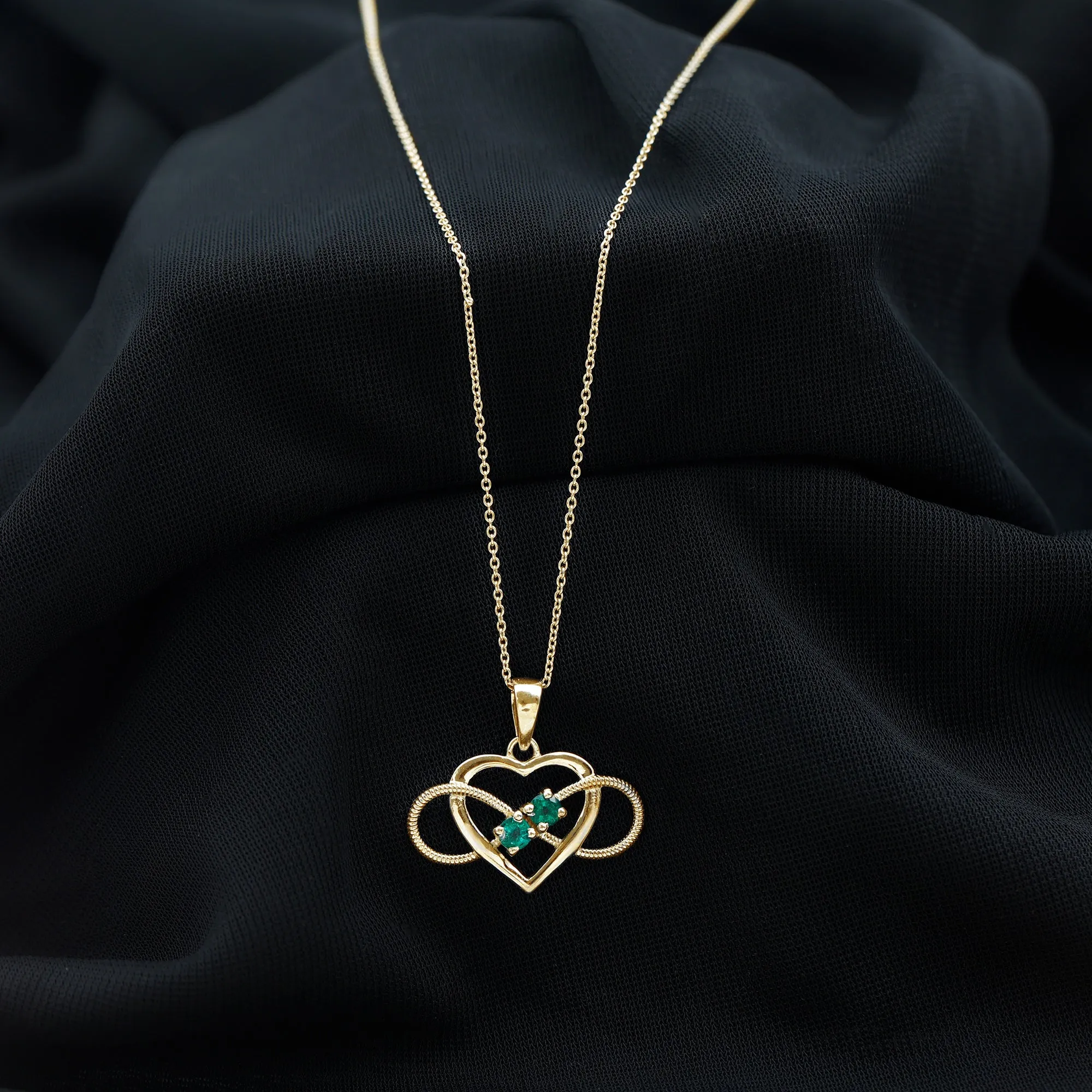 Unique Heart Infinity Pendant Necklace with Emerald