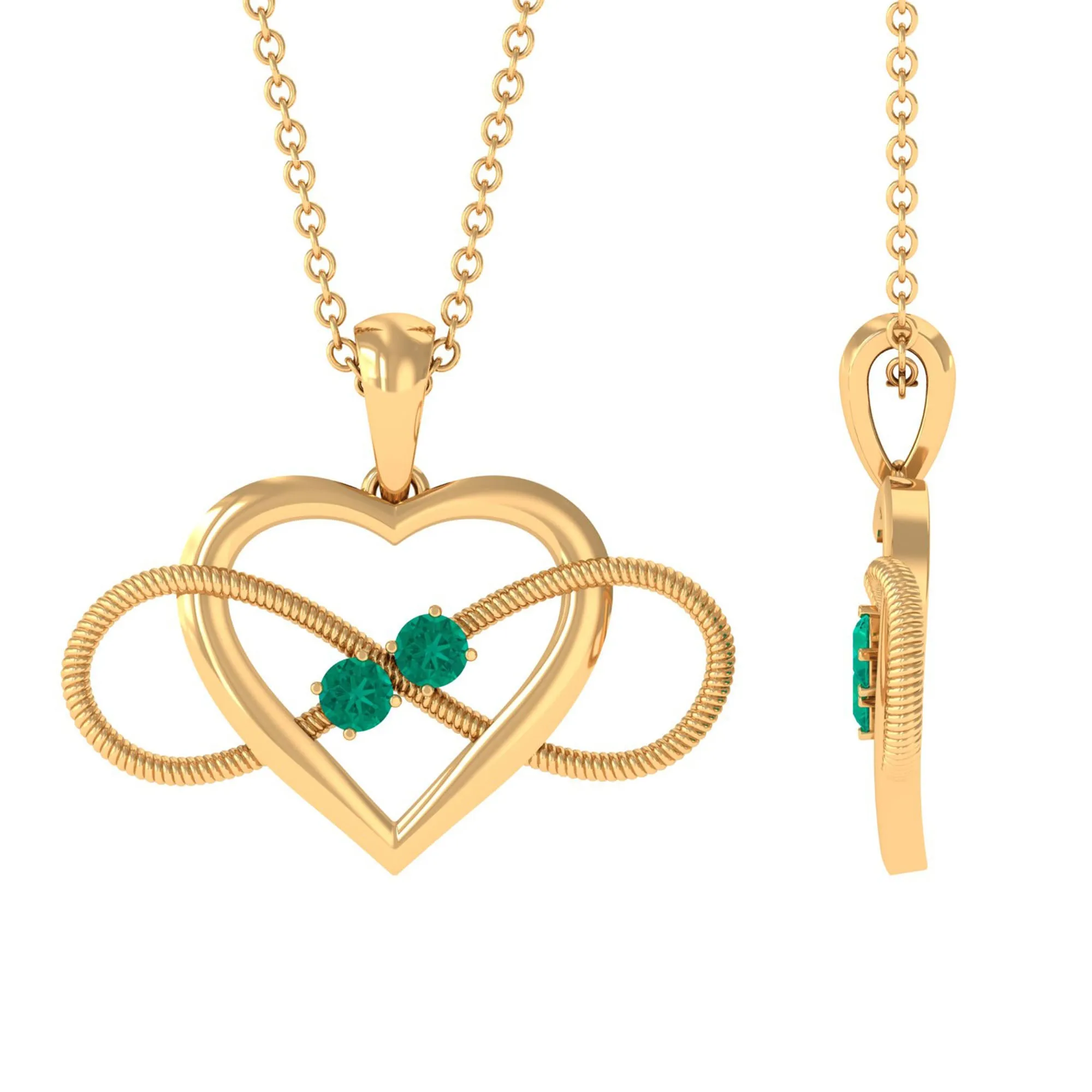 Unique Heart Infinity Pendant Necklace with Emerald