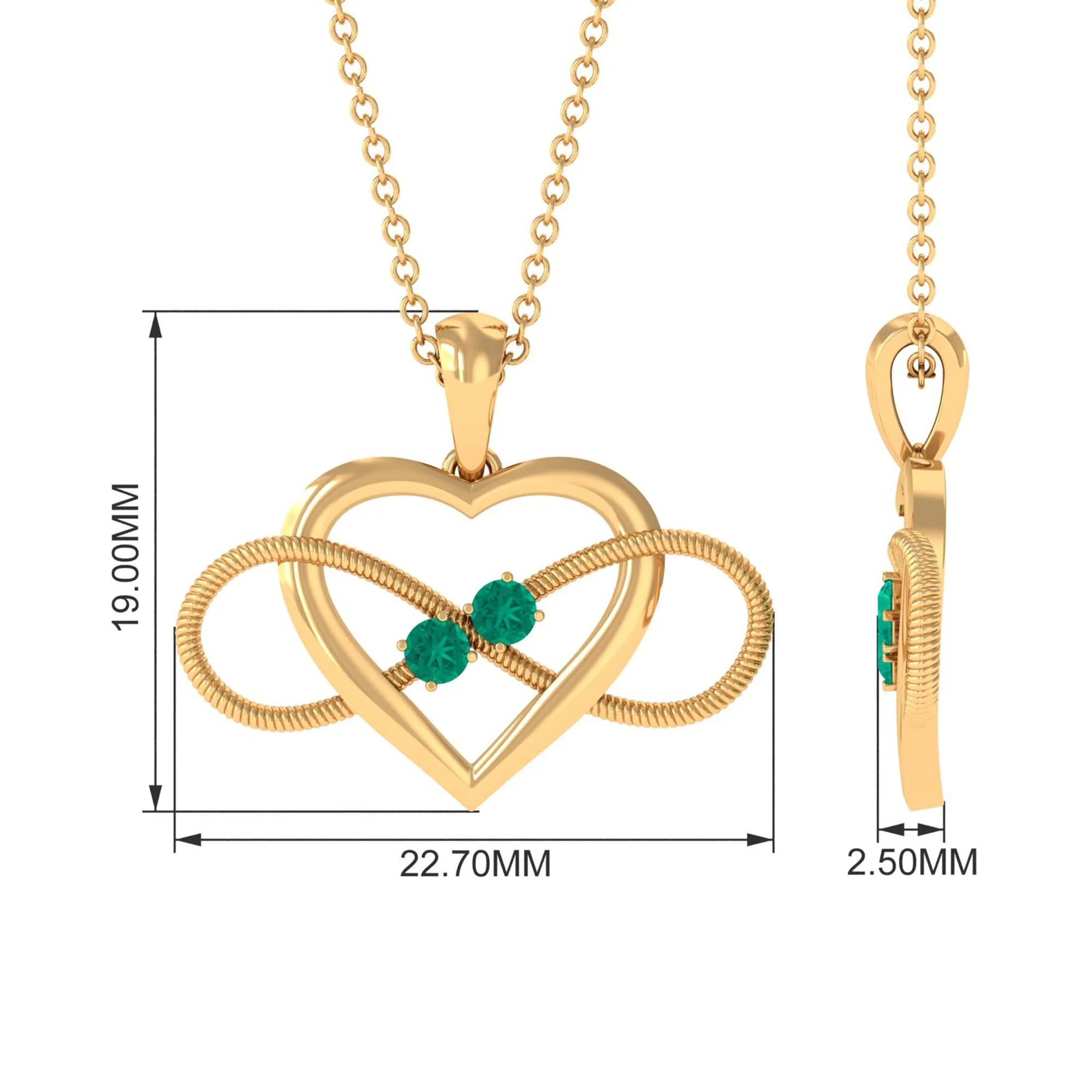 Unique Heart Infinity Pendant Necklace with Emerald