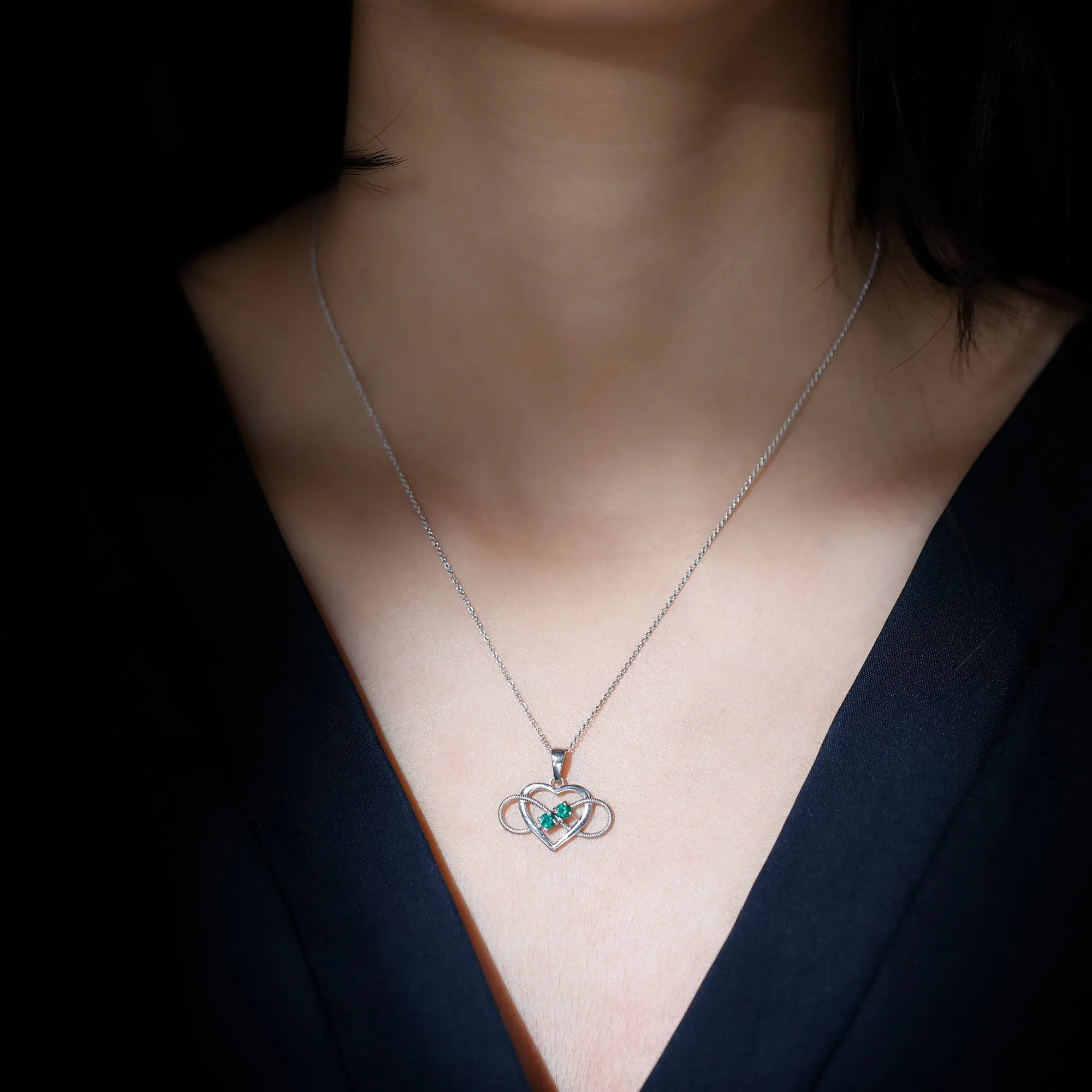 Unique Heart Infinity Pendant Necklace with Emerald
