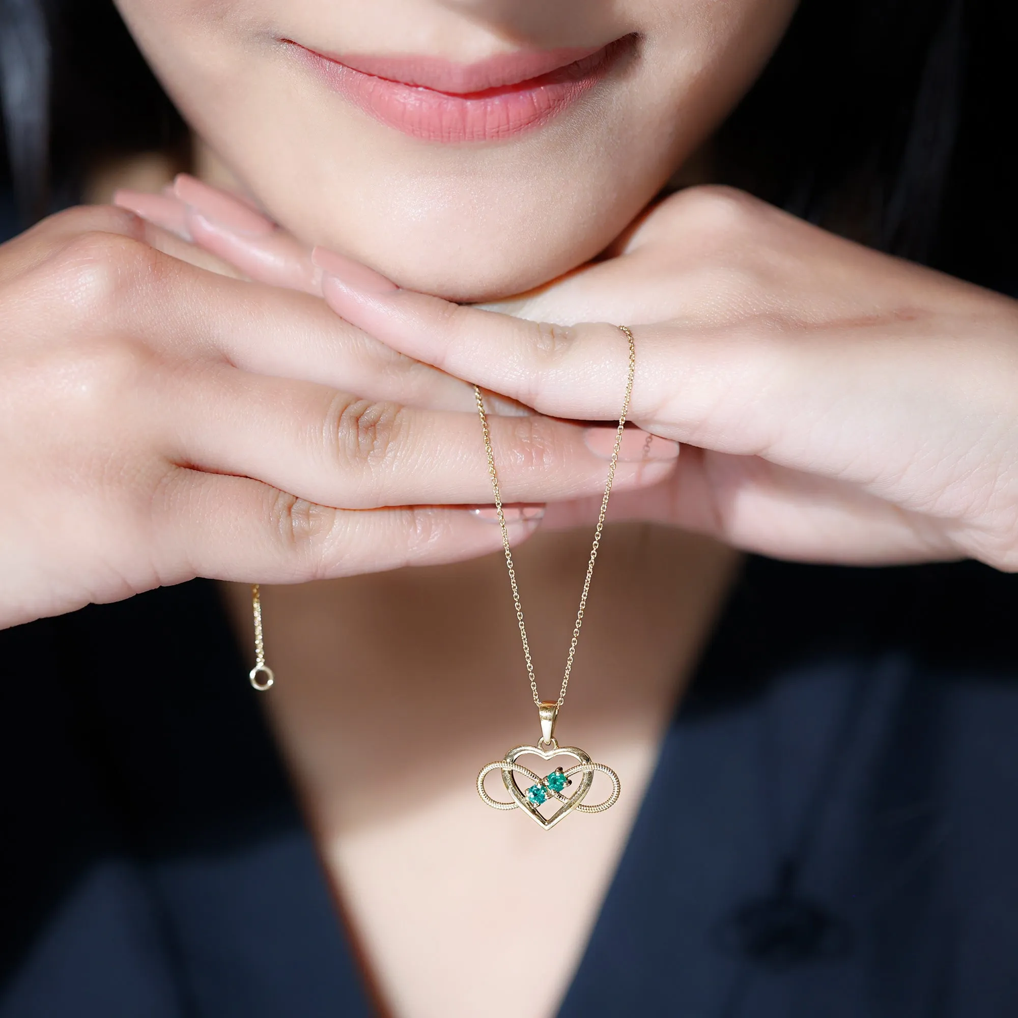 Unique Heart Infinity Pendant Necklace with Emerald