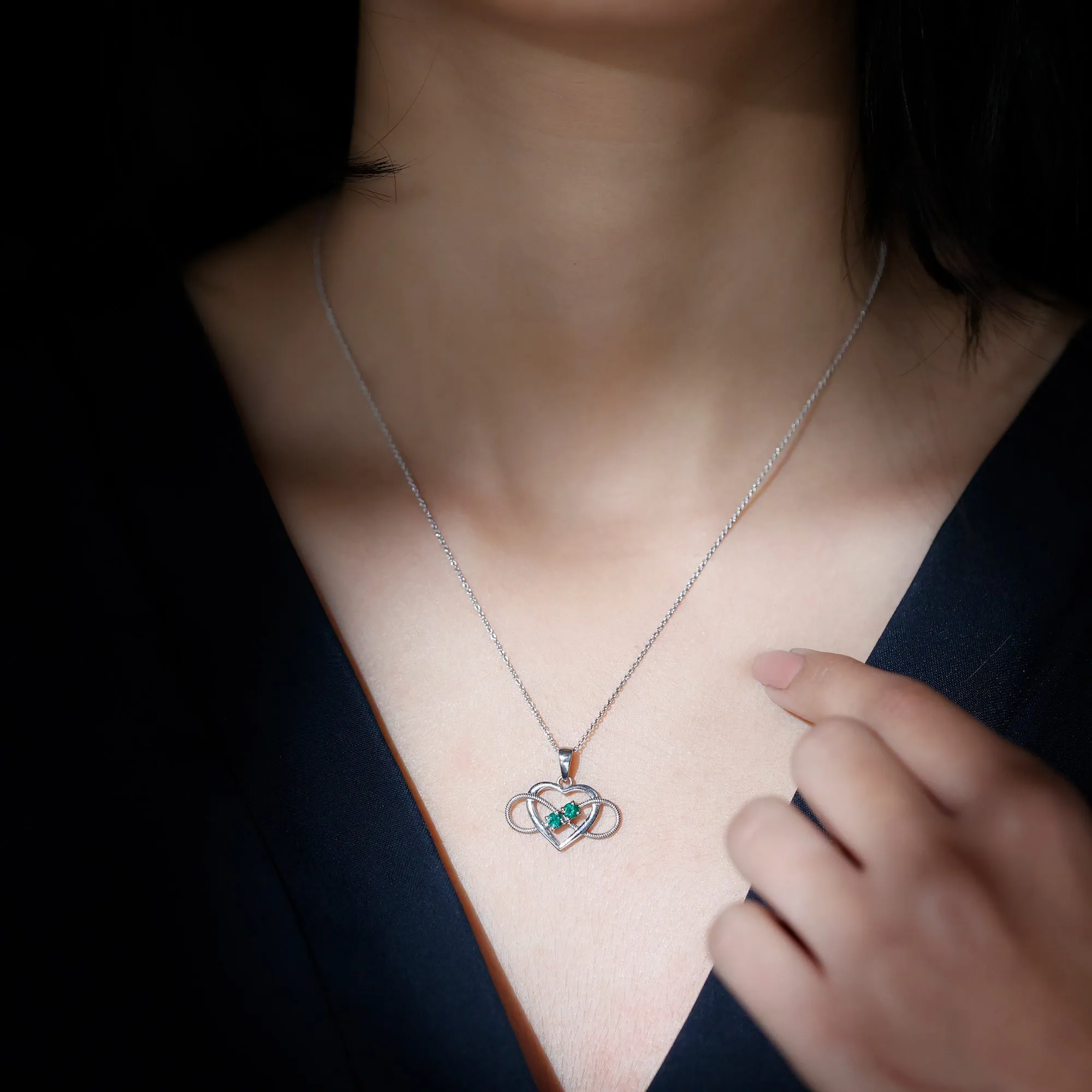 Unique Heart Infinity Pendant Necklace with Emerald