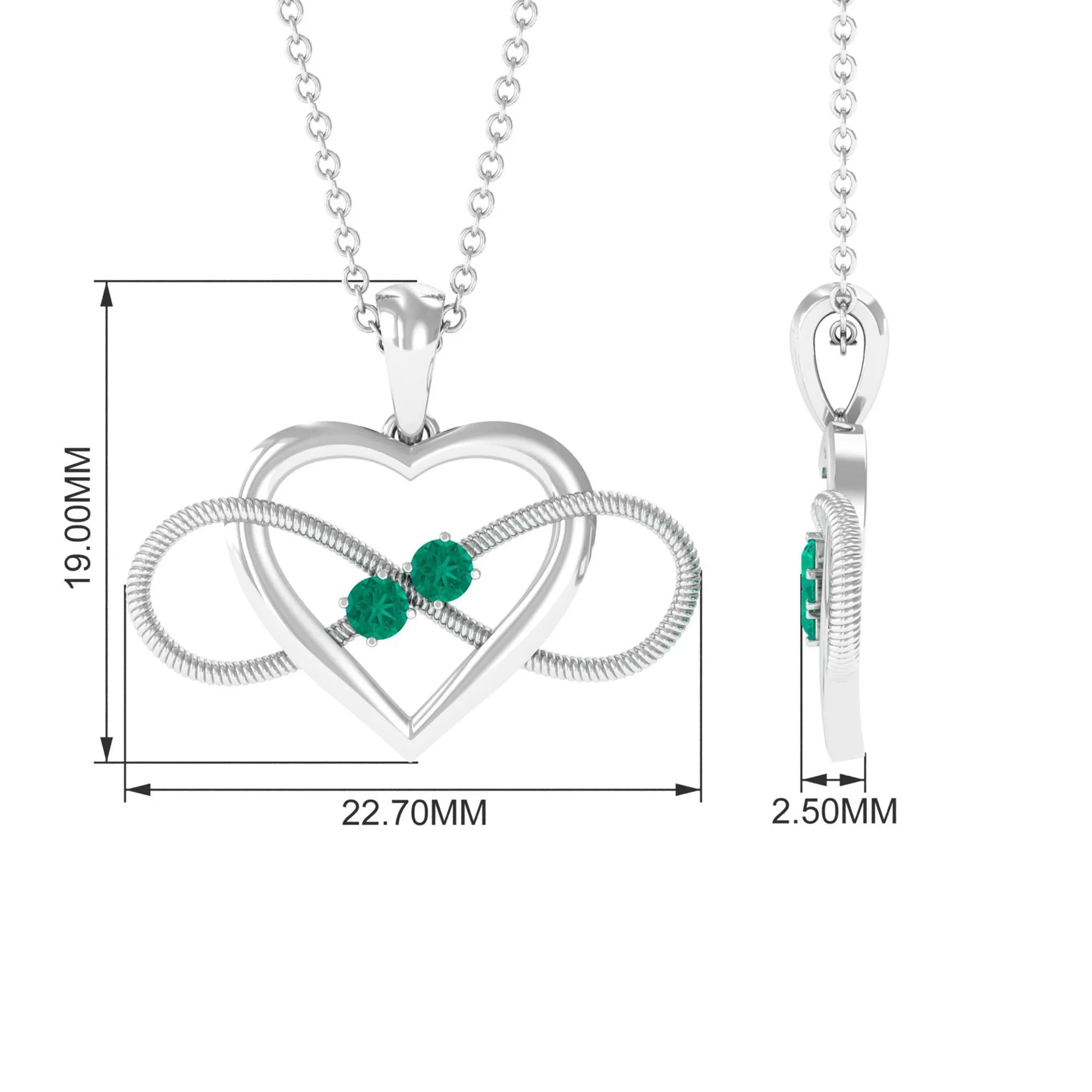 Unique Heart Infinity Pendant Necklace with Emerald