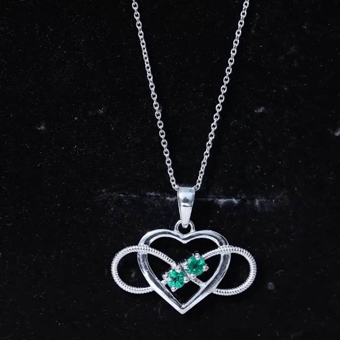 Unique Heart Infinity Pendant Necklace with Emerald