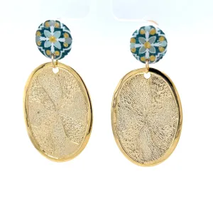 White & Green Dangle Earrings With Tile Detail Large
