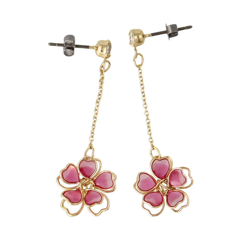 Wire Sakura Chain Drop Earrings