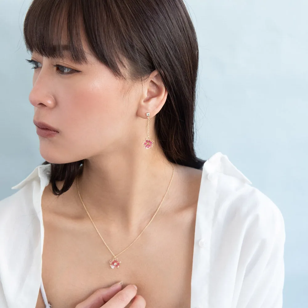 Wire Sakura Chain Drop Earrings