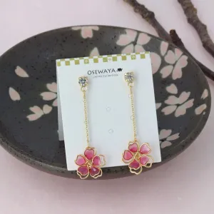 Wire Sakura Chain Drop Earrings