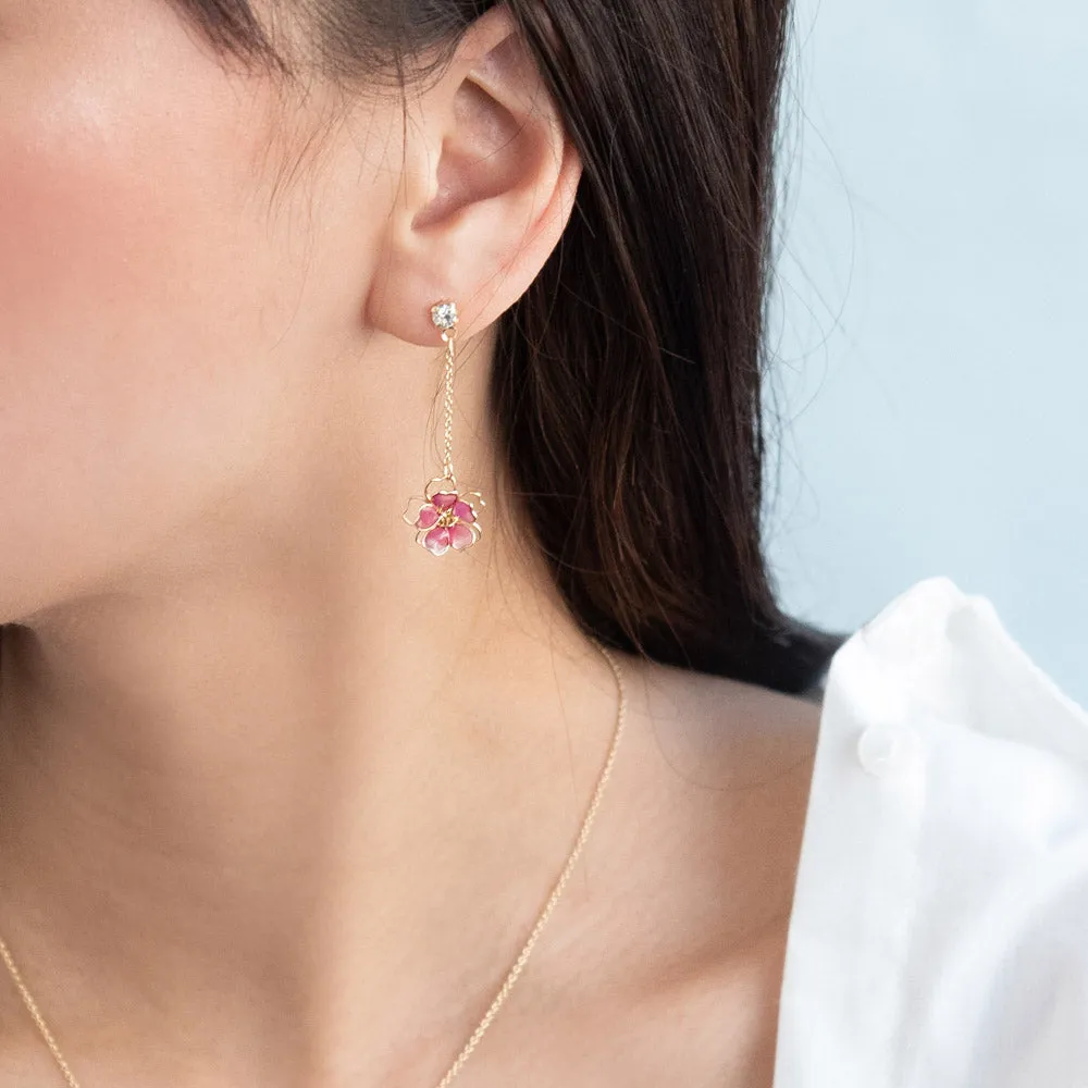 Wire Sakura Chain Drop Earrings