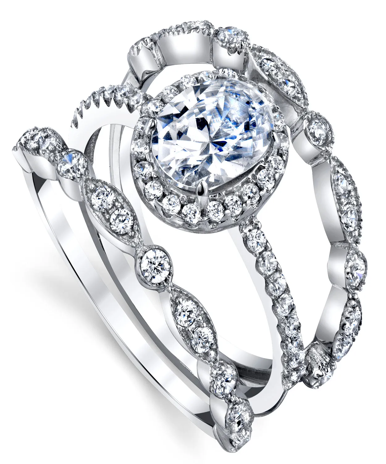 Women's Sterling Silver 925 Engagement Rings Wedding Bridal Set Oval Cubic Zirconia 3pcs