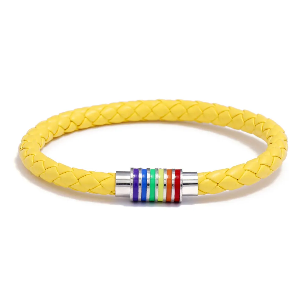 Woven Leather Bracelet Rainbow Colorful Fashion Magnetic Bracelet