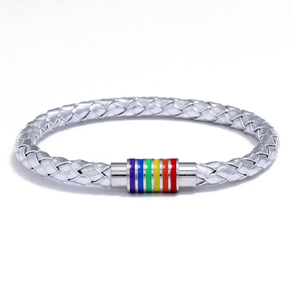 Woven Leather Bracelet Rainbow Colorful Fashion Magnetic Bracelet