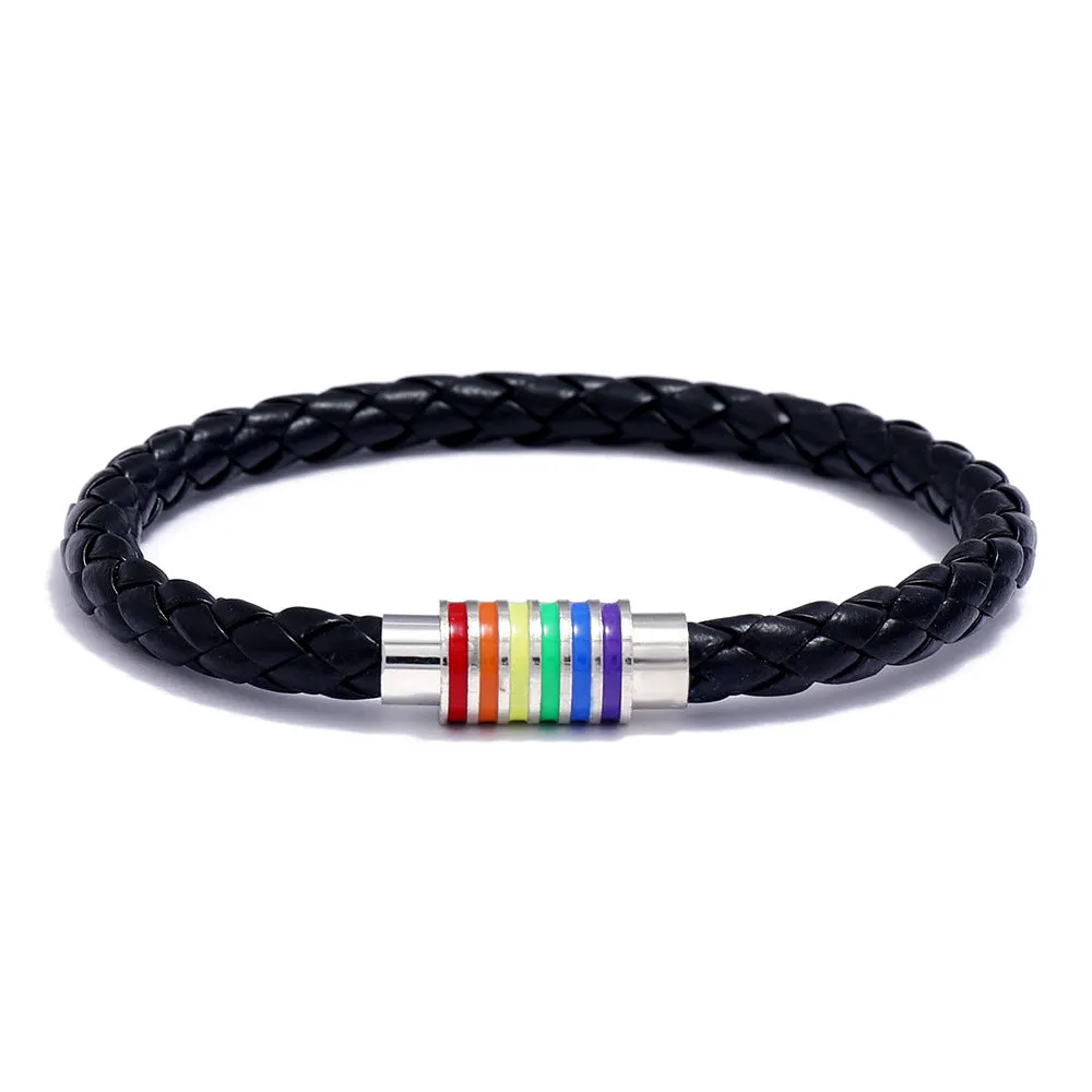 Woven Leather Bracelet Rainbow Colorful Fashion Magnetic Bracelet