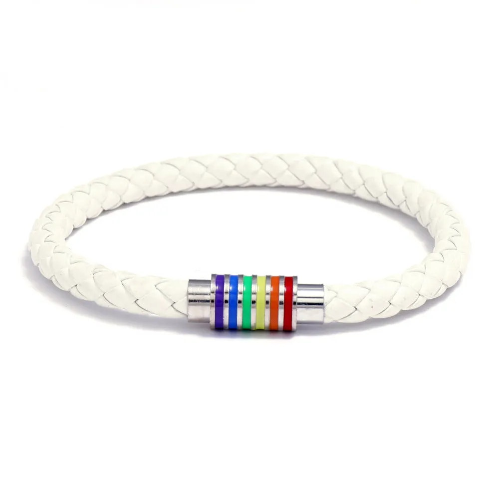 Woven Leather Bracelet Rainbow Colorful Fashion Magnetic Bracelet