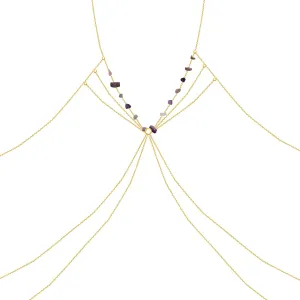 Yellow Chimes Body Chain For Women Layered Gold Toned Purple Beaded Body Chain For Women and Girls