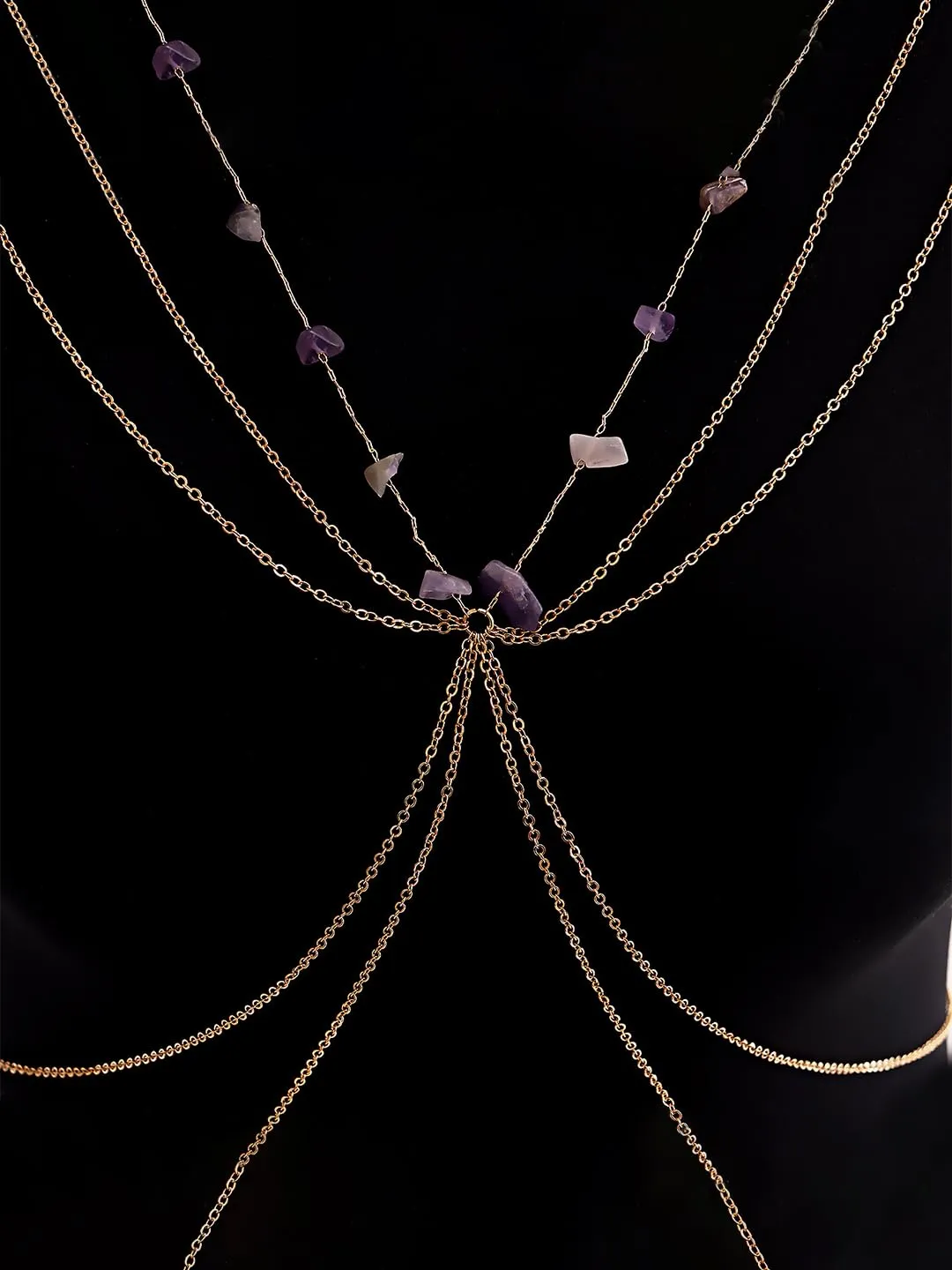 Yellow Chimes Body Chain For Women Layered Gold Toned Purple Beaded Body Chain For Women and Girls
