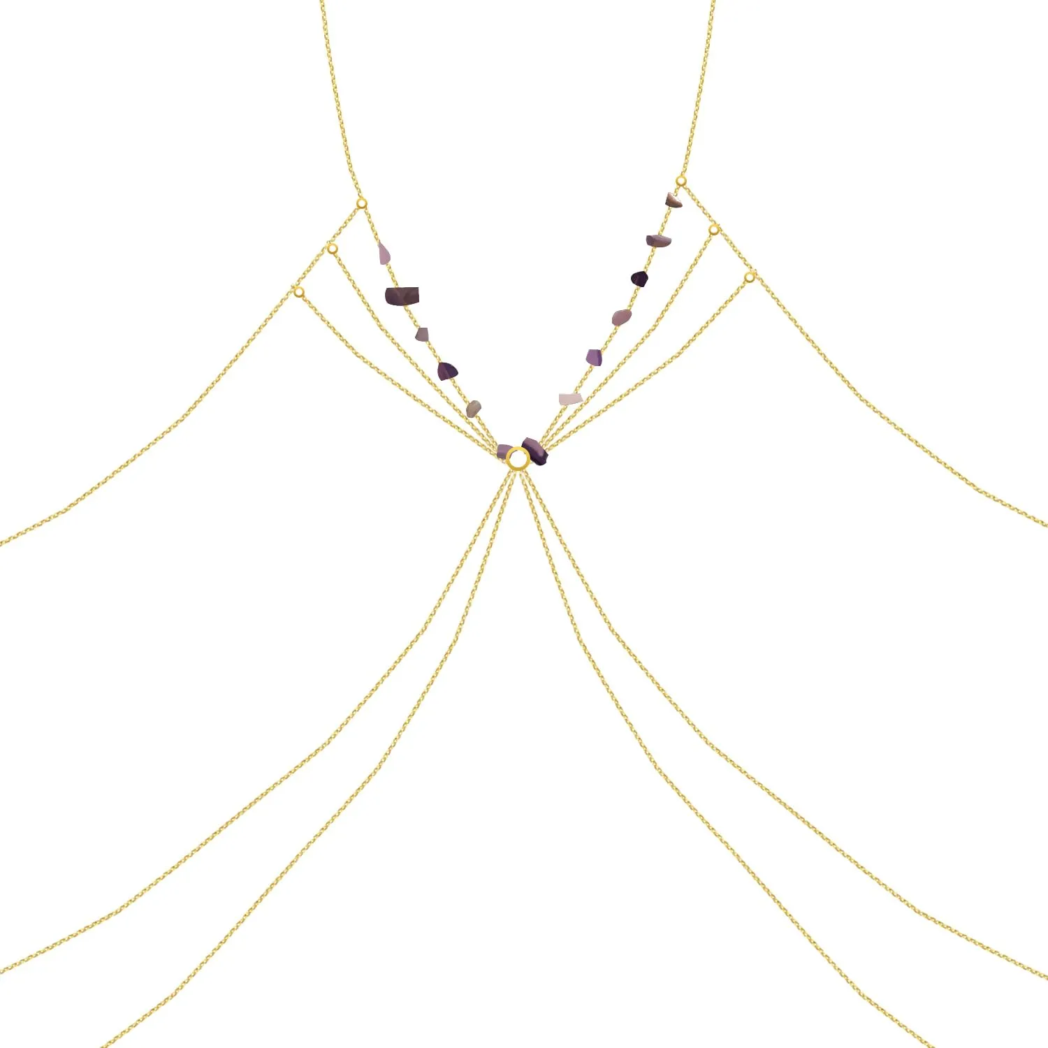 Yellow Chimes Body Chain For Women Layered Gold Toned Purple Beaded Body Chain For Women and Girls