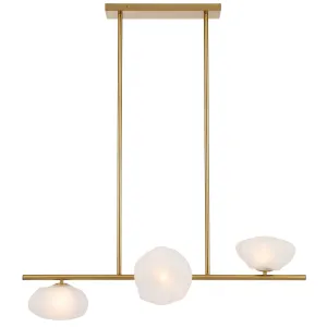 Zeeca 3 Light Horizontal Antique Gold with Frost Textured Glass Contemporary Linear Pendant